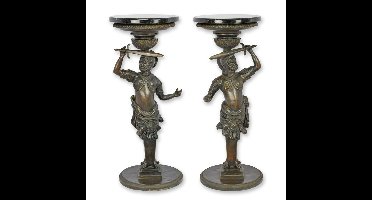 A PAIR OF BRONZE GUÉRIDON WITH MARBLE TOP