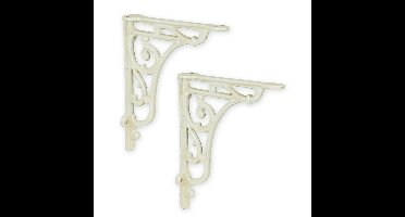 A PAIR OF CAST IRON WALL BRACKETS, OLD WHITE