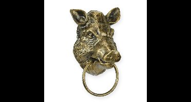 A CAST IRON WILD BOAR HEAD TOWEL-HOLDER