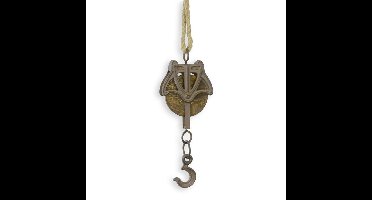 A CAST IRON PULLEY ON ROPE