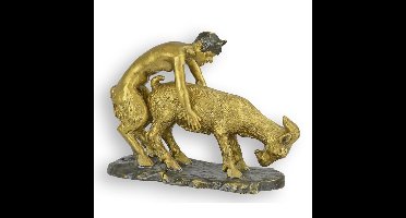 BRONZEN BEELD VAN EEN FAUN EN GEIT