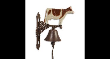 A PAIR OF CAST IRON RED SPOTTED COW BELLS