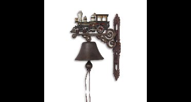 A PAIR OF CAST IRON GREEN TRAIN BELLS