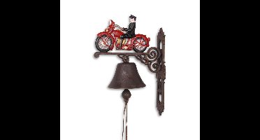 A PAIR OF CAST IRON RED MOTORCYCLE BELLS