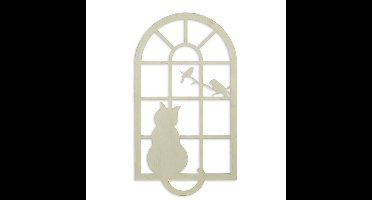 ijzeren kat in raam - wanddecoratie wit