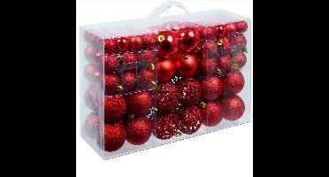 Kerstboomballen kunststof kleur Rood set van 100 stuks