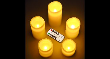 5 x LED waskaarsen flikkerend warm wit met afstandsbediening & timer