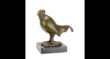 BRONZEN BEELD VAN EEN HAAN OP MARMEREN VOET