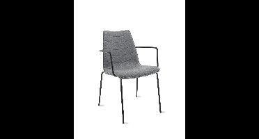 Workliving Verona eetkamerstoel/vergaderstoel - met armleuningen - wolvilt Fenice 602 middengrijs - zwart frame