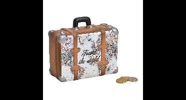 Spaarpot Koffer Wereldkaart Reis De Wereld van Keramiek Beige, bruin (B/H/D) 14x13x6cm