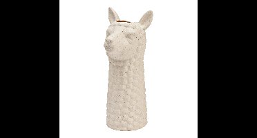 Vaas Alpaca Hoofd Zand-Finish van Keramiek, Wit (B/H/D) 13x27x11cm