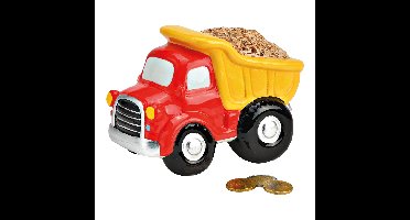 Spaarpot kiepwagen van keramiek rood (B/H/D) 16x11x11cm