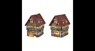 Wurm Light House "Bakkerij" met glazen raam van porselein, Kleurrijk (B/H/D) 11x16x17cm