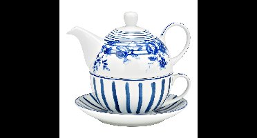 Theekannen 3-delige set, van porselein, blauw (B/H/D) 13x15x13 cm