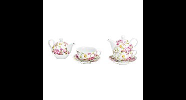 Theepot met kopje, rozenmotief van porselein pink/roze (B/H/D) 17x15x15cm 400/200ml