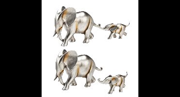 Olifant moeder-kindset, 2-delig, van poly, zilver (B/H/D) 32x13x6 cm