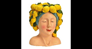 Bloempot vrouwenhoofd met citroenen van magnesia, roze/geel (B/H/D) 22x27x21 cm