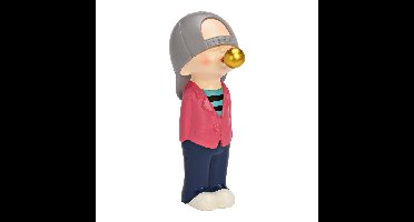 Jongen met kauwgombel van poly, kleurig (B/H/D) 9x26x12cm