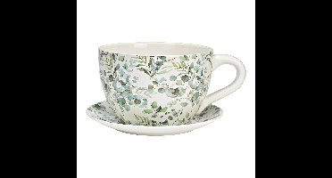 Plantenpot met eucalyptusdecor van keramiek, groen (B/H/D) 34x16x28 cm