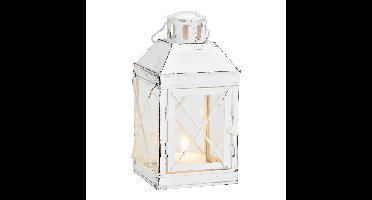 Lantaarn in wit van metaal/glas, B12 x D12 x H22 cm