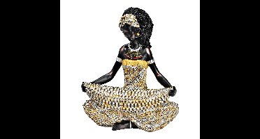 Afrikaanse vrouw zittend met schaal van poly beige (B/H/D) 19x22x14cm