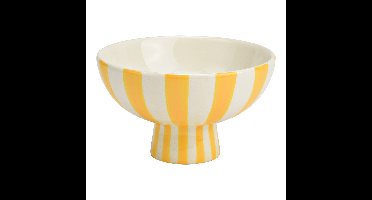 Gestreepte decoratieve schaal van keramiek, geel/wit (B/H/D) 17x10x17cm