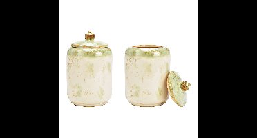 Keramische doos, crème, groen (B/H/D) 17x27x17 cm, alleen ter decoratie