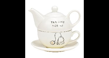 Theepottenset, Tea just for me, set van 3, van wit porselein (B/H/D) 15x16x15 cm 400 ml/250 ml