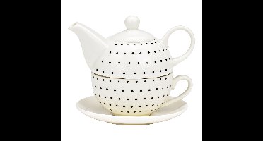 Set van 3 theepotten, stippendecor, van wit porselein (B/H/D) 15x16x15 cm 400 ml/250 ml