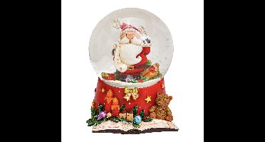 Muziekdoos, sneeuwbol kerstman van poly, gekleurd glas (B/H/D) 10x14x10cm