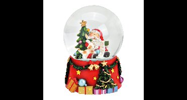 Muziekdoos, sneeuwbol Sint-Nicolaas met hond, van polyresin en glas, veelkleurig (B/H/D) 10x14x10 cm