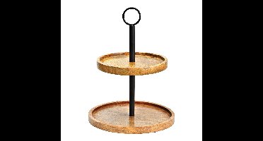 Etagère met 2 niveaus van mangohout, metaal naturel (B/H/D) 25x31x25cm