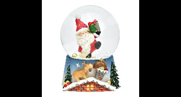 Muziekdoos/sneeuwbol Nikolaas met muziek, van poly, gekleurd glas (B/H/D) 10x14x10cm