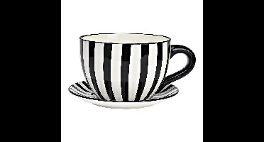 Gestreepte plantenpot van keramiek, zwart/wit (B/H/D) 34x16x28cm