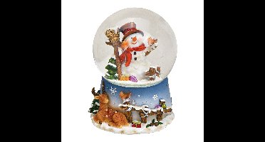 Speeldoos, sneeuwbol met sneeuwman van poly, gekleurd glas, (B/H/D) 10x14x11 cm