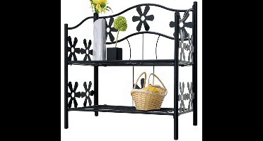 Metalen plantenrek met 2 legplanken mat zwart 60x30x50cm