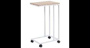 Bijzettafel met wieltjes - 40x30x65 cm - wit frame hout - bank, sofa, bed