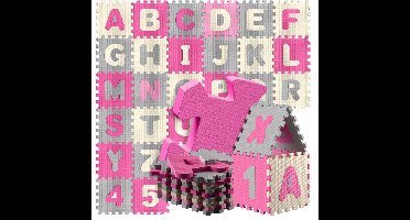 Puzzelmat 86 delig met getallen en letters Roze
