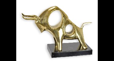 A BRONZE SCULPTURE OF A CHARGING BULL ON A MARBLE BASE