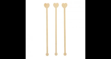 100x Herbruikbare hart vormige roerstaafjes hout - 20 cm