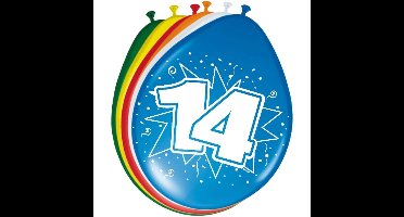 14 jaar verjaardag leeftijd ballonnen - 8x stuks - mix kleuren - feestartikelen/versiering