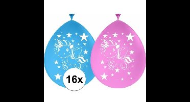 16x Latex eenhoorn dieren ballonnetjes 30 cm feestartikelen