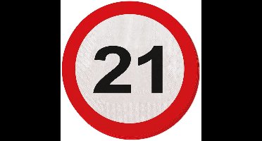 20x Papieren servetjes 21 jaar verkeersbord thema feestartikelen 33 cm rond