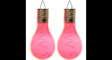 2x Solarlamp lampbolletjes/peertjes op zonne-energie 14 cm fuchsia roze