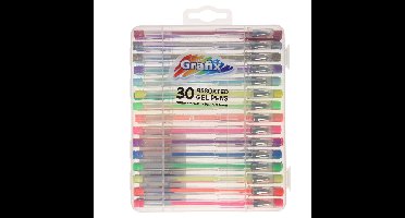 30x stuks glitter en neon gekleurde gelpennen in meeneem case