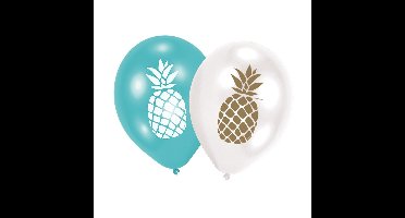 Ballonnen ananas - 6x stuks - 27 cm - blauw/wit - feestartikelen