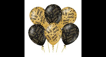 Ballonnen Party Time - 6x - zwart/goud - 30 cm - leeftijd verjaardag thema - versiering