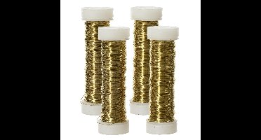 Binddraad/wikkeldraad - 4x rolletjes - goud - 30 m x 0,3 mm - hobbydraad/bloemendraad