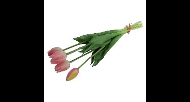 Countryfield Kunst tulpen boeket Fleur - 5x stuks - lichtroze - real touch - 41 cm