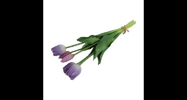 Countryfield Kunst tulpen boeket Fleur - 5x stuks - lila paars - real touch - 41 cm